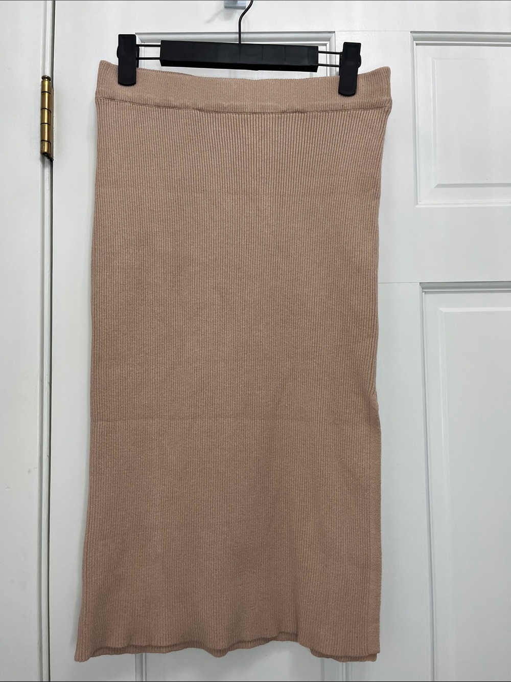 Cream Ribbed Body Con Midi Length Skirt - Size Large